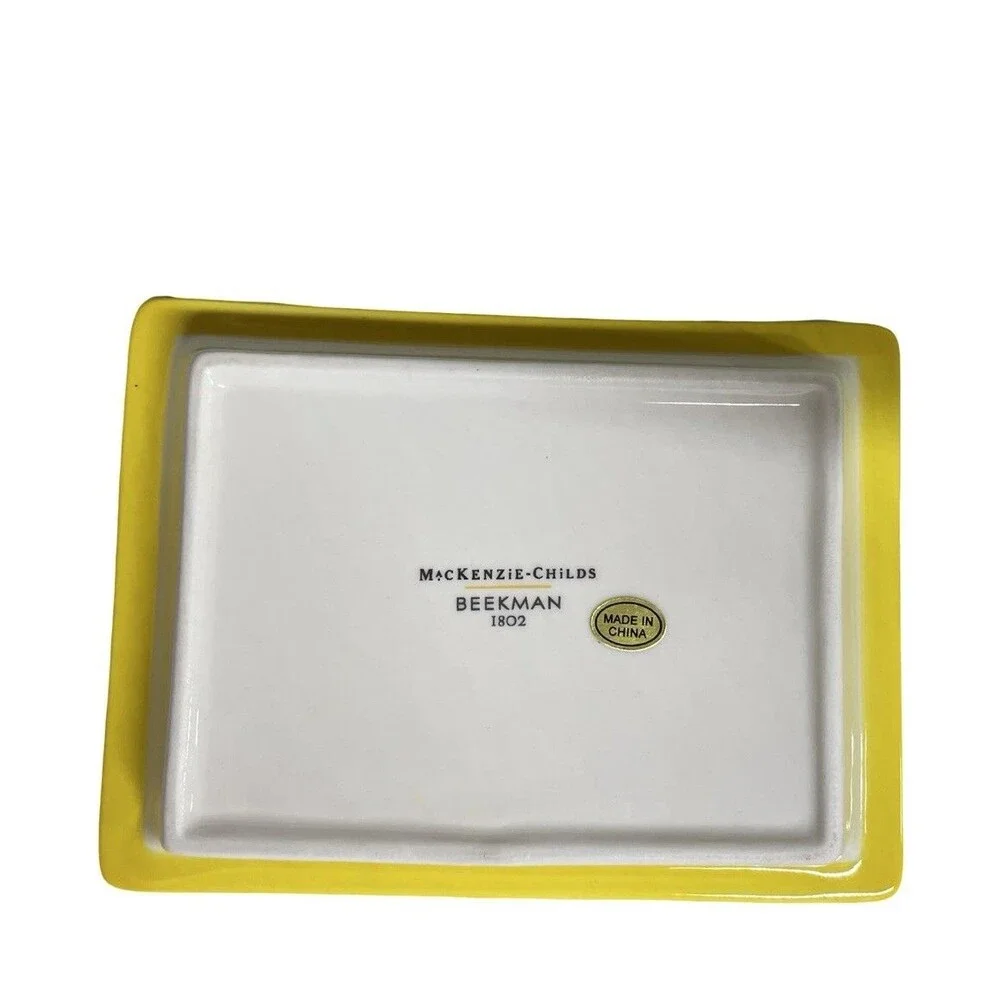 MacKenzie Childs Beekman 1802 Sterling Check & Yellow Soap Dish / Trinket Dish